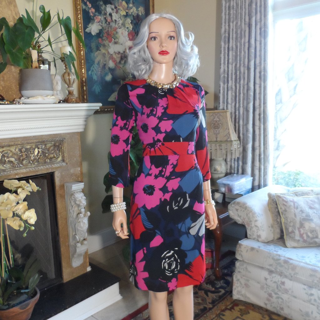 Tory Burch Multi Color Floral Print 100% Silk Crepe De Chine Sheath Dress Size 4